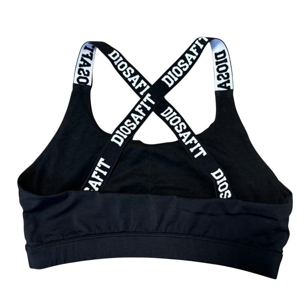 Diosafit Black Logo Elastic Criss Cross Strap Medium Support Sports Bra Size L